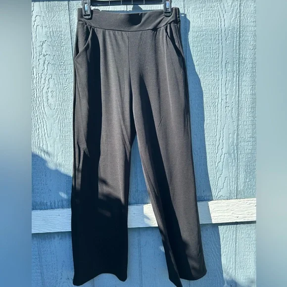 C-Mode Straight Pull On Black Pants Stretch High-Rise Soft Lounge size L - Picture 1 of 7